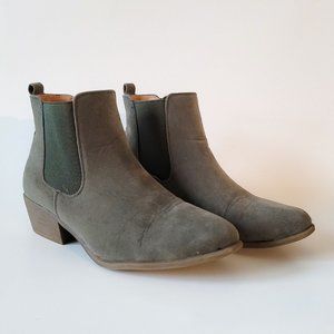 Olive Faux Suede Chelsea Ankle Booties